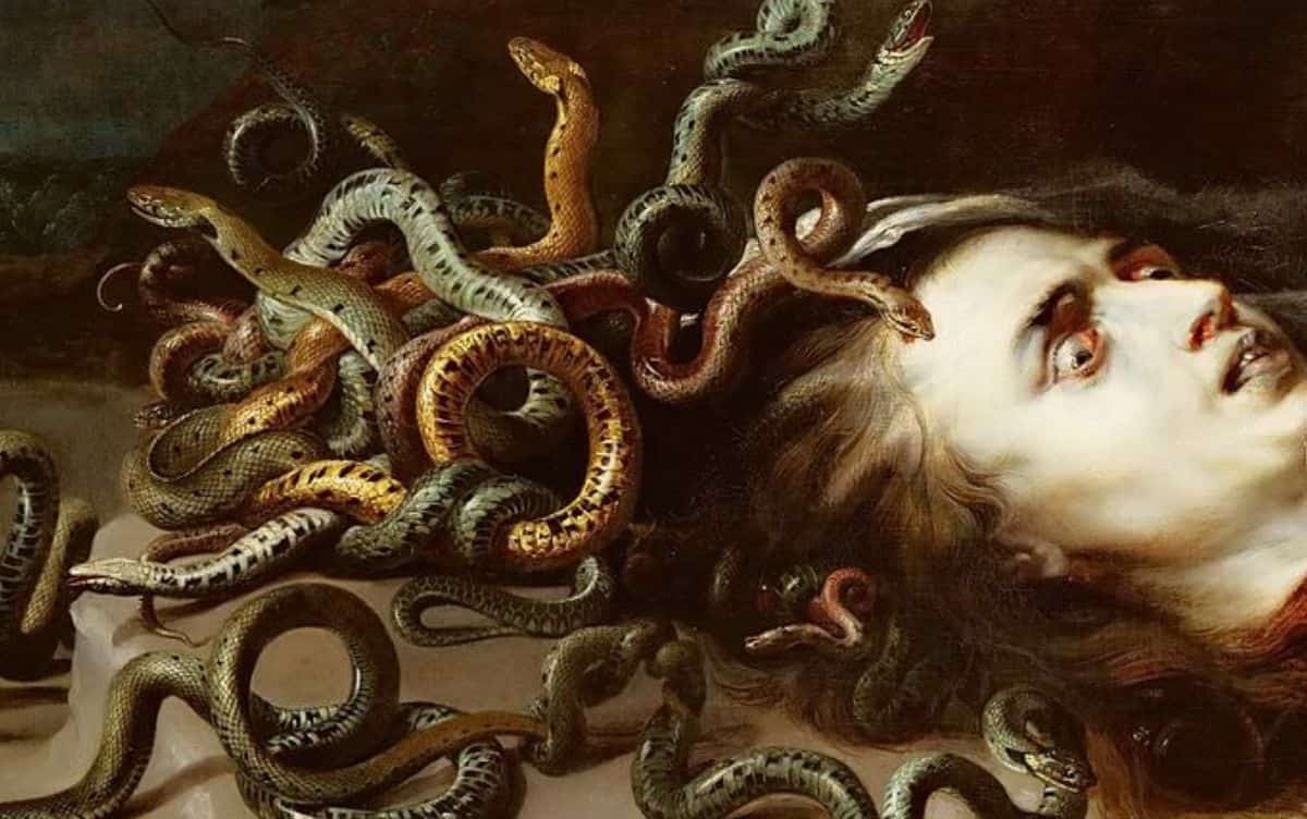 Mythology is the killing of the terrifying gorgon medusa, a demigod son of  the olympian god, zeus, and the mortal woman danny